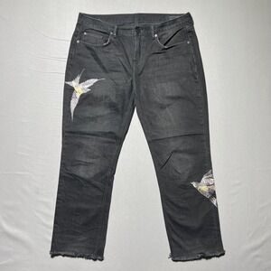 AllSaints Jeans Womens W30 Black Birds Cropped Embroidered Straight‎ Leg